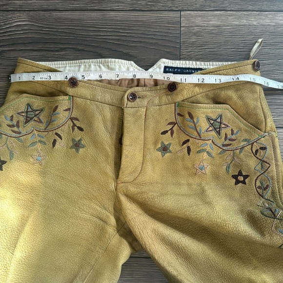 RARE Ralph Lauren blue label calf-suede tan leather embroidered western pants 6 - Picture 11 of 17